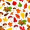 Autumn leaf, mushroom seamless pattern background