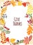 Autumn leaves border with yellow and orange leaves. Thanksgiving day invitation, holiday fall background