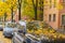 Autumn leaves covered car