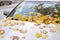 Autumn leaves covered car