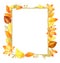 Autumn Leaves Fall Frame Template Watercolor Isolated Orange Leaf Border. gold glitter forms. Template for DIY projects, wedding i