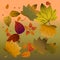 Autumn leaves are falling, on a colored background.