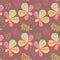 Autumn leaves floral seamless pattern. Chestnut leaves on taupe pink background. Fall leaf crayon handdrawn illustration