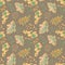 Autumn leaves floral seamless pattern. Yellow oak leaves on brown background. Falling leaf crayon handdrawn illustration