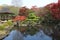 Autumn leaves in the Garden with a Hill and Pond in Koko-en Garden, Himeji, Japan