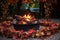 autumn leaves garland surrounding a rustic fire pit