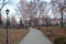 Autumn leaves in the park in the town of Petrich in late November. Empty, lonely and beautiful