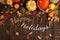 Autumn Leaves, Pumpkins, Apples, Nuts on Rustic Wooden Background