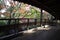 Autumn leaves and Roofed Corridor in the Garden of the Lord\\\'s Residence in Koko-en Garden, Himeji, Japan