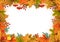 Autumn leaves, rowan and flowers. Template frame