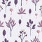 Autumn leaves seamless pattern in Purple toned. Freehand drawing style