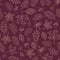 Autumn leaves seamless vector background. Light purple leaves on a purple background. Acorns, oak tree, maple tree pattern. Doodle