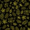 Autumn leaves seamless vector background. Lime green leaves on a black background. Acorns, oak tree, maple tree pattern. Doodle