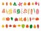 Autumn leaves set. Red maple leaf, fall season foliage forest icons. Cartoon flat colorful yellow and orange decorative