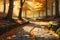Autumn Leaves Whirling in a Gentle Breeze: Scattered Across a Cobblestone Path That Meanders Through Nature\\\'s Tapestry