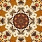 Autumn leaves woodland seamless pattern. Brown retro kaleidoscopic textile print. Backdrop of vintage ornate forest