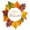 Autumn leaves wreath with Hello Autumn inscription. Vector illustration