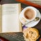 Autumn lifestyle - hot chocolate cookies, blanket book