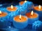 Autumn Luminescence: Handcrafted Pumpkin and Leaf Candles on a Clear Azure Canvas