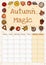 Autumn magic cute cozy hygge month calendar planner with autumn decor. Fall elements ornament stationary