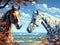 Autumn Majesty: Appaloosa and Dapple Grey Horses in Fall Scenery Canvas Print.