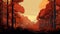 Autumn Maple Forest Firebreak: Dark Orange And Light Maroon Illustration