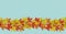 Autumn Maple Leaves Seamless Border on Blue Background.