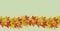 Autumn Maple Leaves Seamless Border on Green Background.