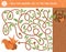 Autumn maze for children. Preschool printable educational activity. Funny fall season puzzle with cute animal. Help the squirrel