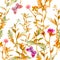 Autumn meadow, prairie. Floral sprigs, flowers. Vintage seamless spacial pattern. Watercolor