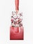 Autumn minimal concept . Shopping bag with autumn flowers and fall leaves arrangement and female hand in red pullover on white