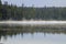 Autumn with mirrored pine forest and misty lake. Fog rises above the water at dawn. Finland