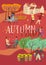 Autumn mood. Drawn thematic poster. Illustrations of people doing autumn affairs
