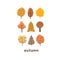 Autumn mood greeting card with tiny cute trees poster template