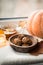 .autumn mood: pumpkin and cookies on the windowsill in October