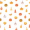 Autumn mood seamless pattern with cute pumpkins