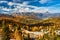 Autumn morning alpine Dolomites mountain scene. Peaceful Valparola Path view, Belluno, Italy