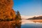 Autumn morning idyll in bright colors by a lake in Filipstad in Sweden