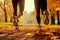 Autumn Morning Run: Close-Up of Two Runners\\\' Legs in the Park. created with Generative AI