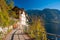 Autumn morning scenery on Hallstattersee, Hallstatt, Salzkammergut region, Austria