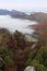 Autumn mountain forest rocks view. Mountain rocks in autumn forest. Autumn forest trees in rocks. Mountain forest in autumn