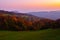 Autumn mountain landscape at misty dusk