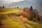 Autumn mountain panorama. October on Carpathian hills