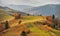 Autumn mountain panorama. October on Carpathian hills