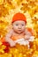 Autumn newborn. Autumn time scene. little baby with red yellow