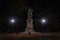 Autumn night photo of the monument to Peter the Great in Petrovsky Park