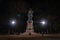 Autumn night photo of the monument to Peter the Great in Petrovsky Park