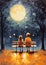 Autumn Night Romance: Two Young Hearts Under the Glowing Moon and Stars