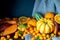 Autumn Orange Vegetables and Fruits, Beautiful Nature Background, Toned Picture