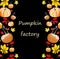 Autumn ornament on a black background pumpkins yellow leaves of wild grape chestnut red berries lettering pumpkin factory for ba